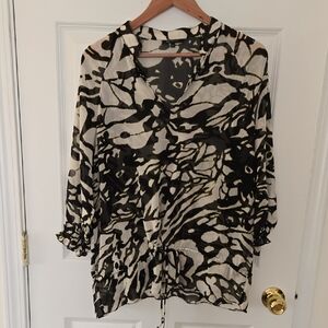 Anne Klein Black and Cream Patterned Blouse